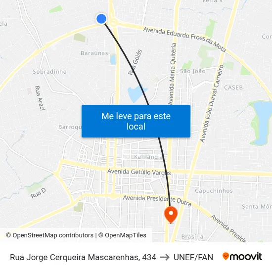 Rua Jorge Cerqueira Mascarenhas, 434 to UNEF/FAN map