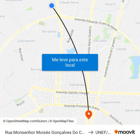 Rua Monsenhor Moisés Gonçalves Do Couto, 1130 to UNEF/FAN map