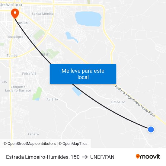 Estrada Limoeiro-Humildes, 150 to UNEF/FAN map