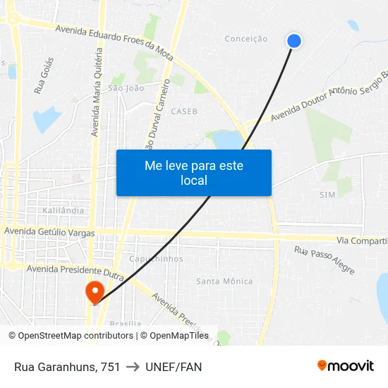 Rua Garanhuns, 751 to UNEF/FAN map
