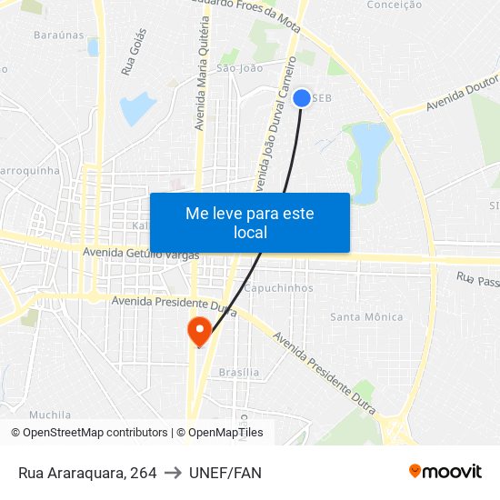 Rua Araraquara, 264 to UNEF/FAN map