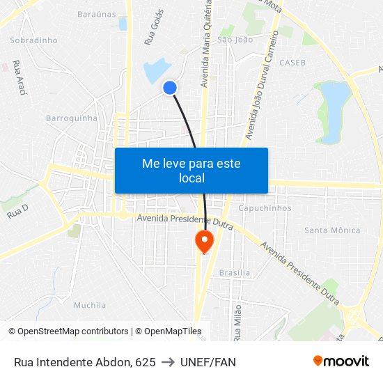 Rua Intendente Abdon, 625 to UNEF/FAN map