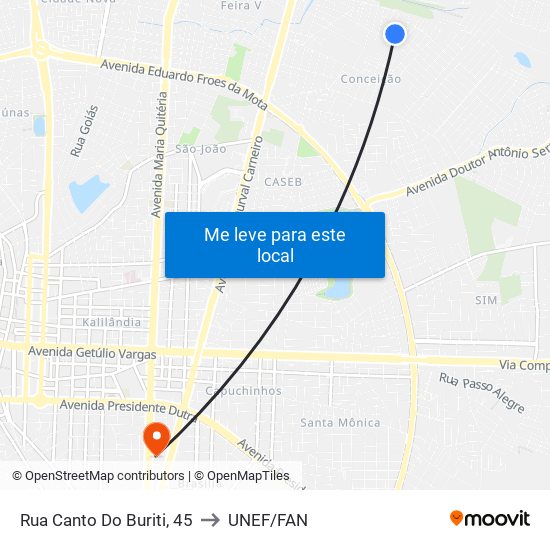 Rua Canto Do Buriti, 45 to UNEF/FAN map