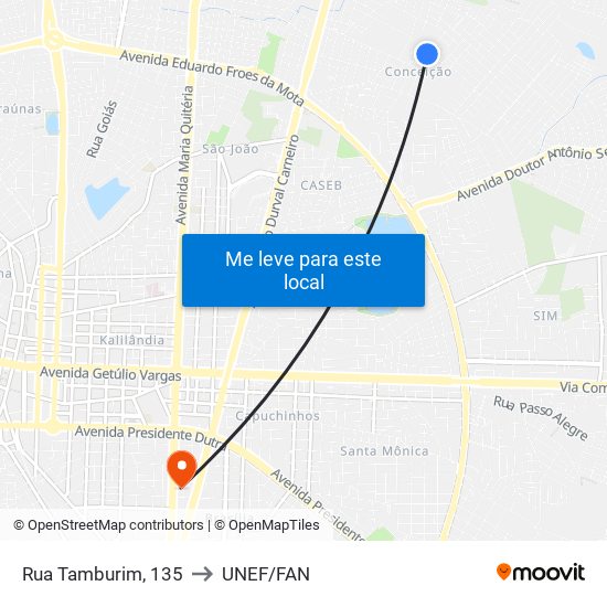 Rua Tamburim, 135 to UNEF/FAN map