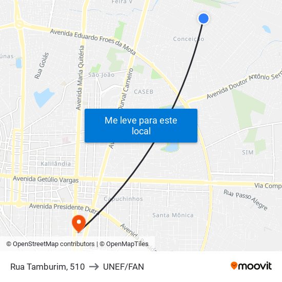 Rua Tamburim, 510 to UNEF/FAN map