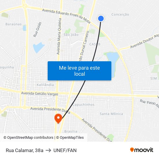 Rua Calamar, 38a to UNEF/FAN map