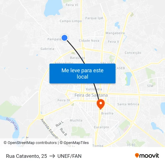 Rua Catavento, 25 to UNEF/FAN map