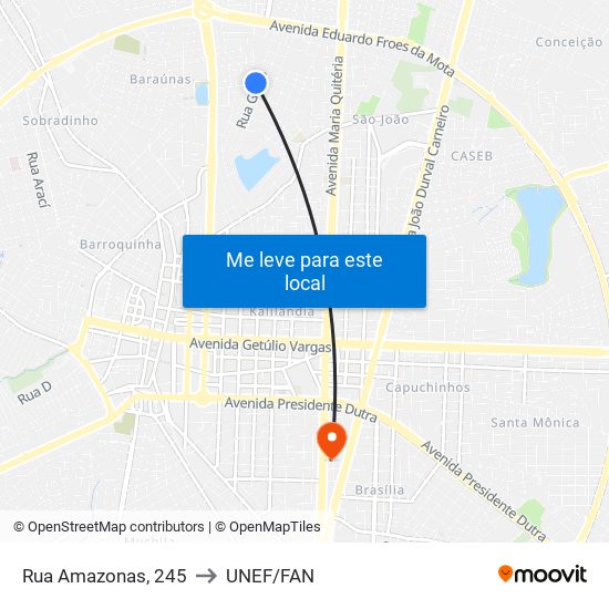Rua Amazonas, 245 to UNEF/FAN map