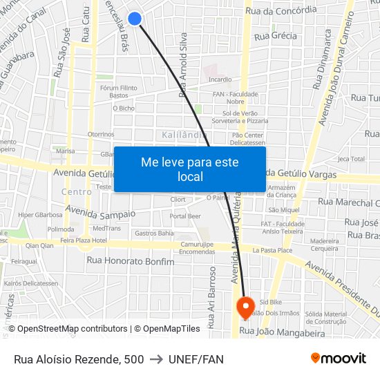 Rua Aloísio Rezende, 500 to UNEF/FAN map