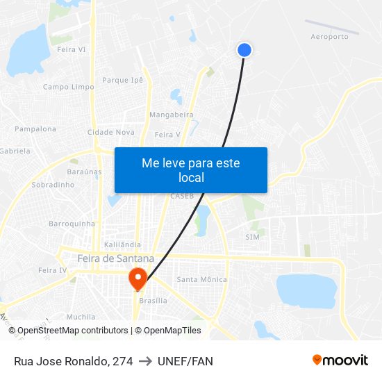 Rua Jose Ronaldo, 274 to UNEF/FAN map