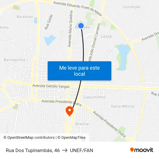 Rua Dos Tupinambás, 46 to UNEF/FAN map