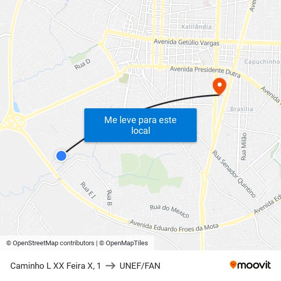 Caminho L XX Feira X, 1 to UNEF/FAN map