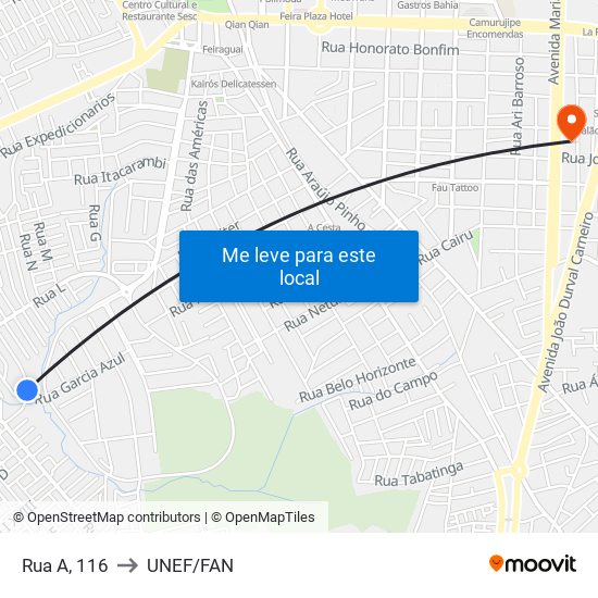 Rua A, 116 to UNEF/FAN map