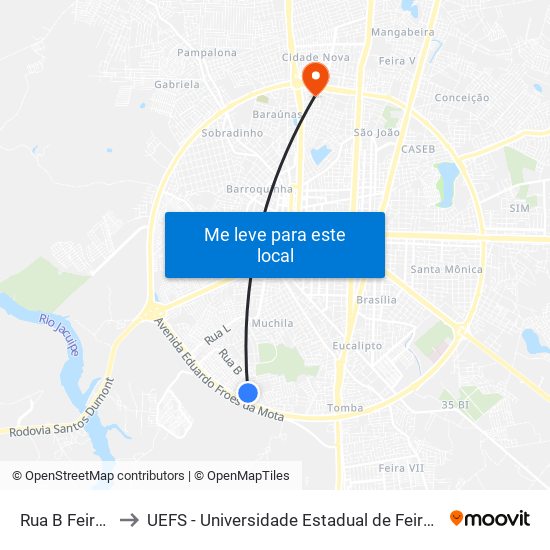 Rua B Feira X, 3 to UEFS - Universidade Estadual de Feira de Santana map