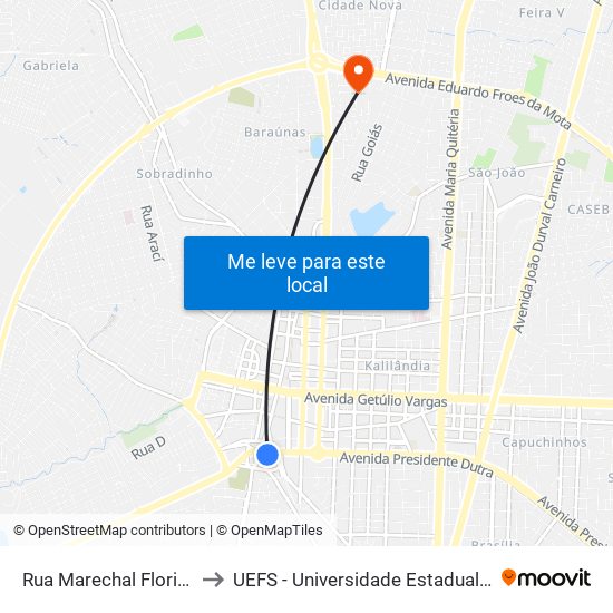 Rua Marechal Floriano Peixoto, 8 to UEFS - Universidade Estadual de Feira de Santana map