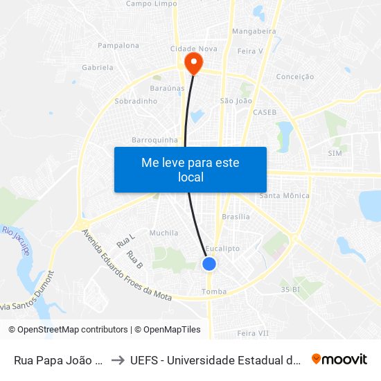 Rua Papa João Xxiii, 2232 to UEFS - Universidade Estadual de Feira de Santana map