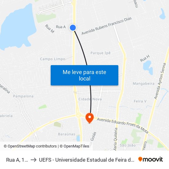 Rua A, 1-29 to UEFS - Universidade Estadual de Feira de Santana map