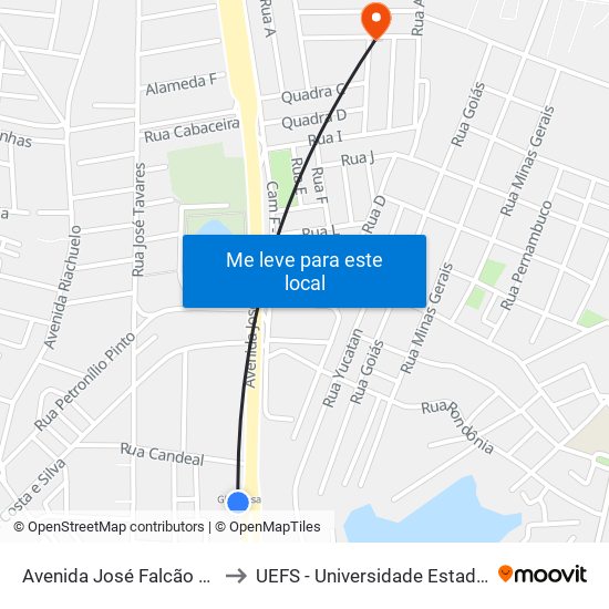 Avenida José Falcão Da Silva, 1329-1331 to UEFS - Universidade Estadual de Feira de Santana map