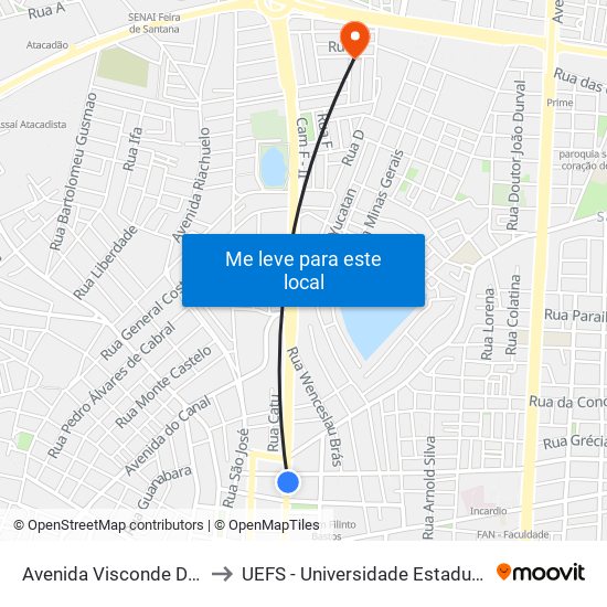 Avenida Visconde Do Rio Branco, 24 to UEFS - Universidade Estadual de Feira de Santana map