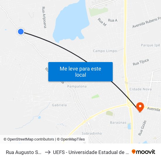 Rua Augusto Severo, 60 to UEFS - Universidade Estadual de Feira de Santana map