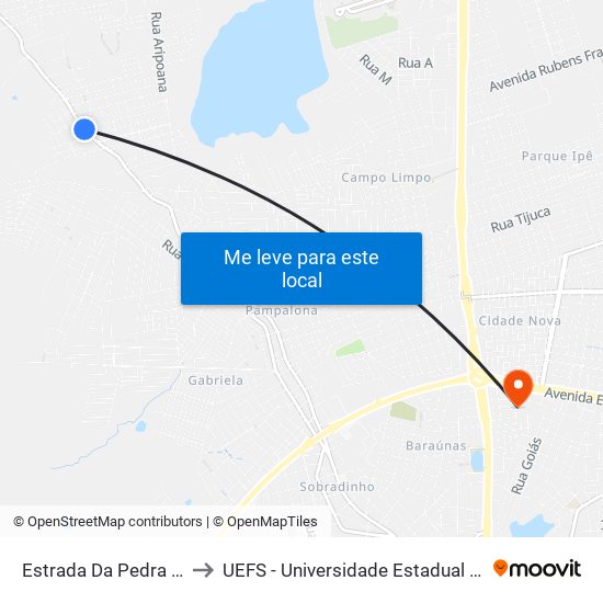 Estrada Da Pedra Ferrada, 704 to UEFS - Universidade Estadual de Feira de Santana map