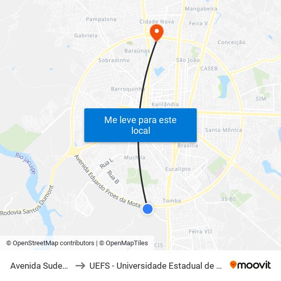 Avenida Sudene, 2236 to UEFS - Universidade Estadual de Feira de Santana map