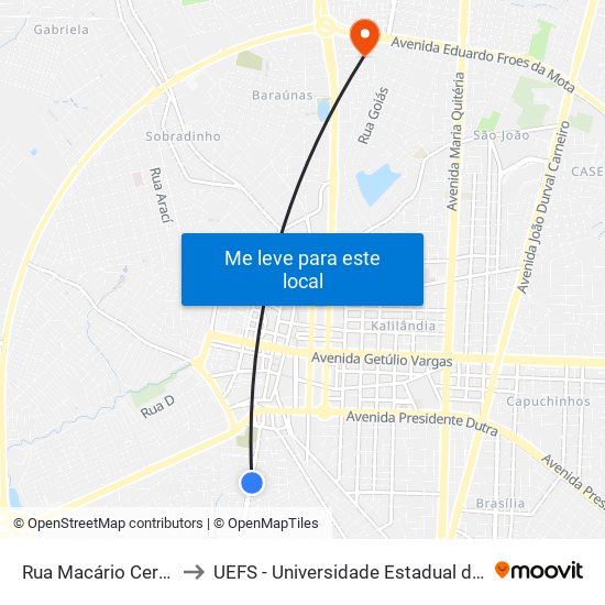 Rua Macário Cerqueira, 430 to UEFS - Universidade Estadual de Feira de Santana map