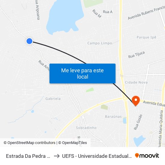 Estrada Da Pedra Ferrada, 3588 to UEFS - Universidade Estadual de Feira de Santana map