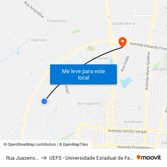 Rua Juazeiro, 1199 to UEFS - Universidade Estadual de Feira de Santana map