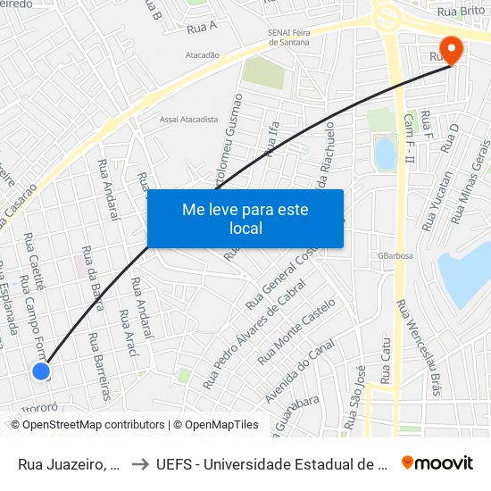 Rua Juazeiro, 903-939 to UEFS - Universidade Estadual de Feira de Santana map