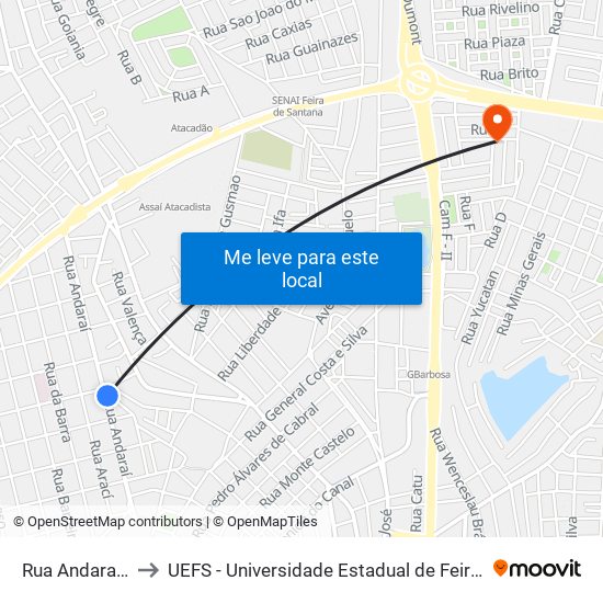 Rua Andaraí, 528 to UEFS - Universidade Estadual de Feira de Santana map