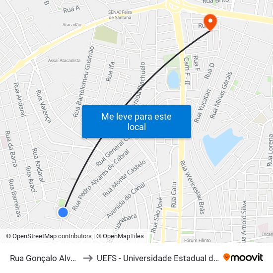 Rua Gonçalo Alves, 120-214 to UEFS - Universidade Estadual de Feira de Santana map