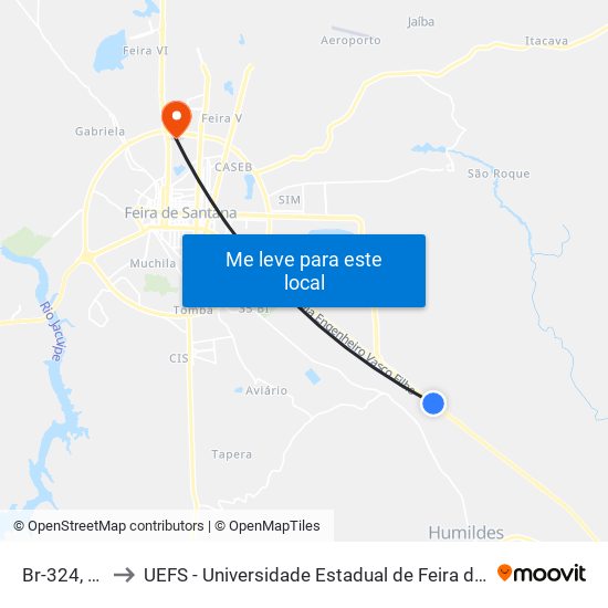 Br-324, 714 to UEFS - Universidade Estadual de Feira de Santana map