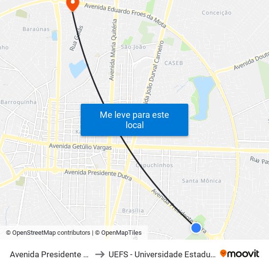 Avenida Presidente Dutra, 3137-3161 to UEFS - Universidade Estadual de Feira de Santana map