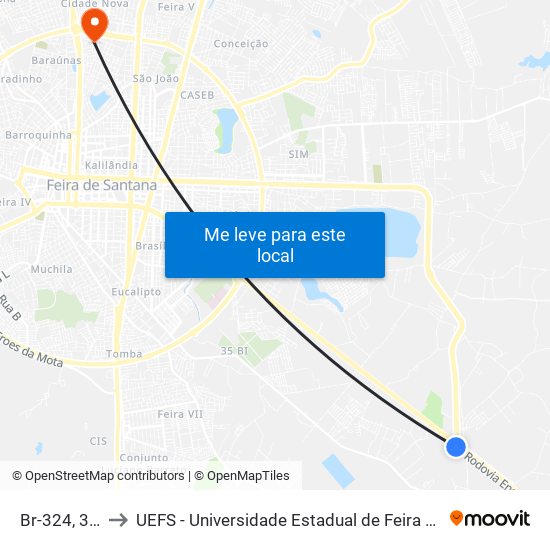 Br-324, 3111 to UEFS - Universidade Estadual de Feira de Santana map