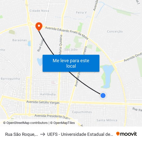 Rua São Roque, 611-695 to UEFS - Universidade Estadual de Feira de Santana map