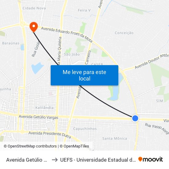 Avenida Getúlio Vargas, 766 to UEFS - Universidade Estadual de Feira de Santana map