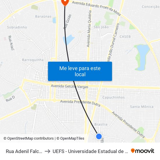 Rua Adenil Falcão, 1008 to UEFS - Universidade Estadual de Feira de Santana map