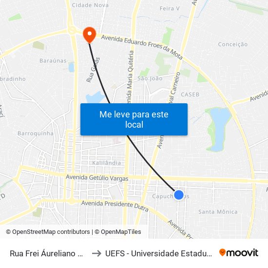 Rua Frei Áureliano Grotamares, 310 to UEFS - Universidade Estadual de Feira de Santana map