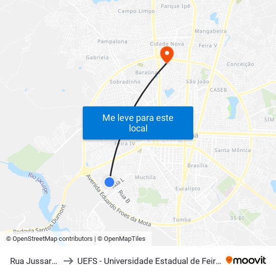 Rua Jussara, 768 to UEFS - Universidade Estadual de Feira de Santana map