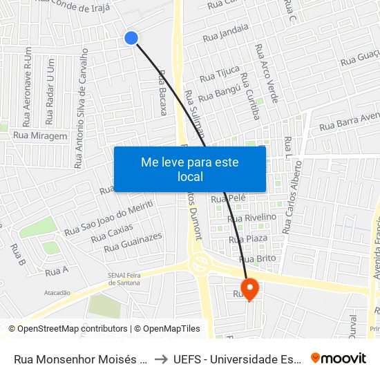 Rua Monsenhor Moisés Gonçalves Do Couto, 2511 to UEFS - Universidade Estadual de Feira de Santana map