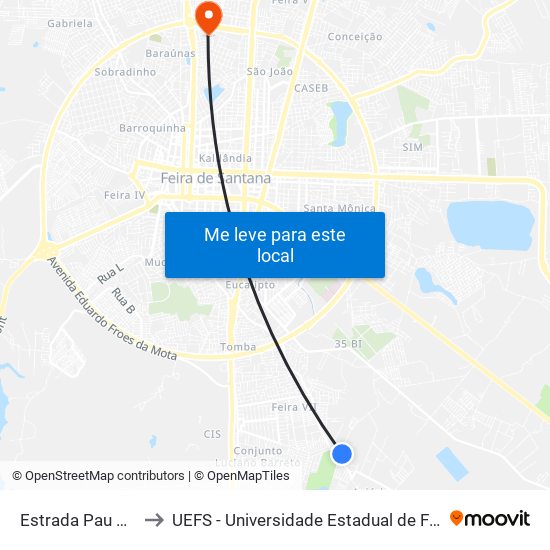 Estrada Pau Seco, 65 to UEFS - Universidade Estadual de Feira de Santana map