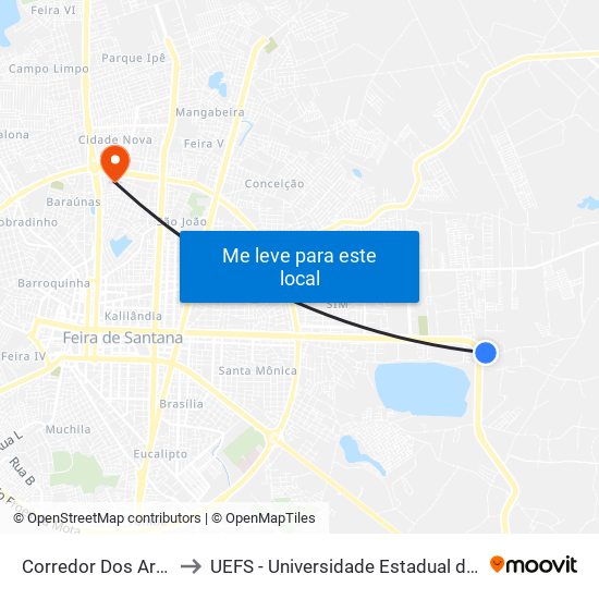 Corredor Dos Araçás, 1395 to UEFS - Universidade Estadual de Feira de Santana map