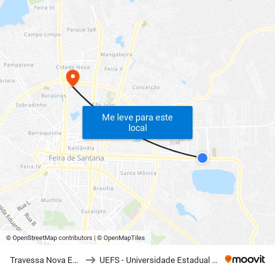 Travessa Nova Esperanca, 42 to UEFS - Universidade Estadual de Feira de Santana map