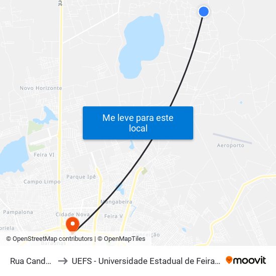 Rua Candeal, 2 to UEFS - Universidade Estadual de Feira de Santana map