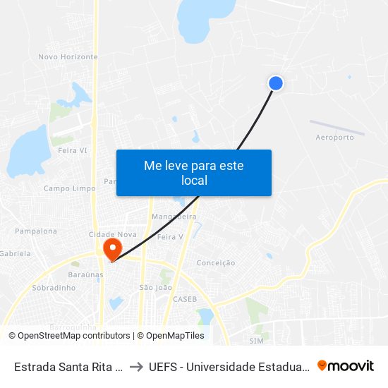 Estrada Santa Rita Mantiba, 1767 to UEFS - Universidade Estadual de Feira de Santana map