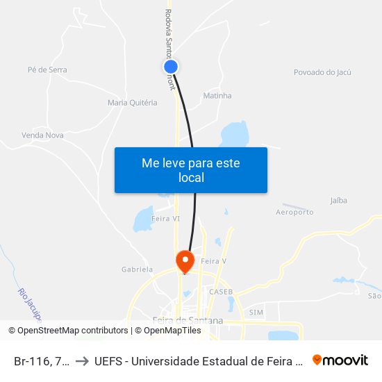 Br-116, 7777 to UEFS - Universidade Estadual de Feira de Santana map