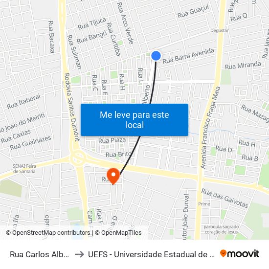 Rua Carlos Alberto, 455 to UEFS - Universidade Estadual de Feira de Santana map