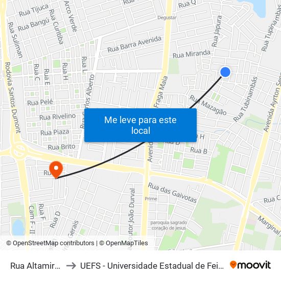 Rua Altamira, 480 to UEFS - Universidade Estadual de Feira de Santana map