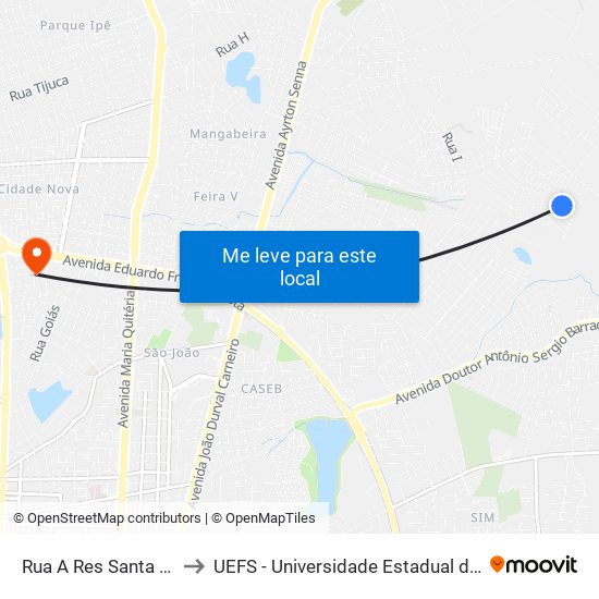 Rua A Res Santa Barbara, 32 to UEFS - Universidade Estadual de Feira de Santana map